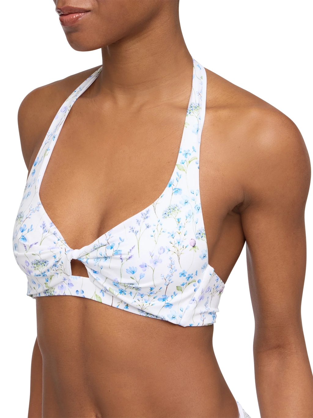 Bikini bralette Leda Yali azzurro e bianco con stampa floreale