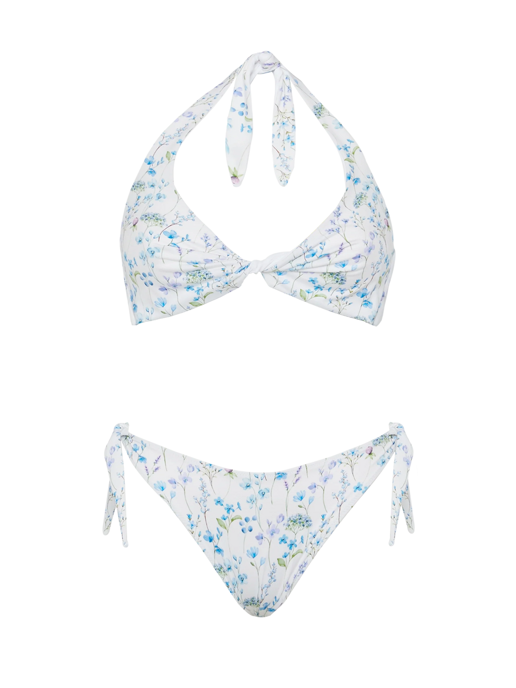 Bikini bralette Leda Yali azzurro e bianco con stampa floreale