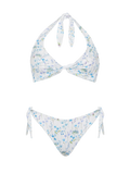Bikini bralette Leda Yali azzurro e bianco con stampa floreale