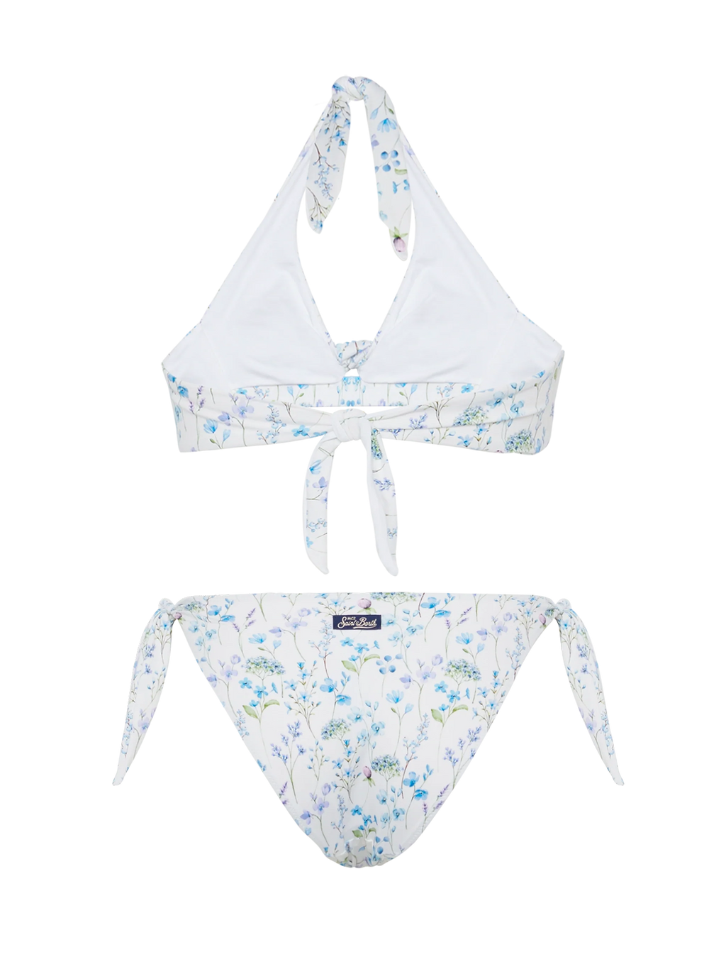 Bikini bralette Leda Yali azzurro e bianco con stampa floreale