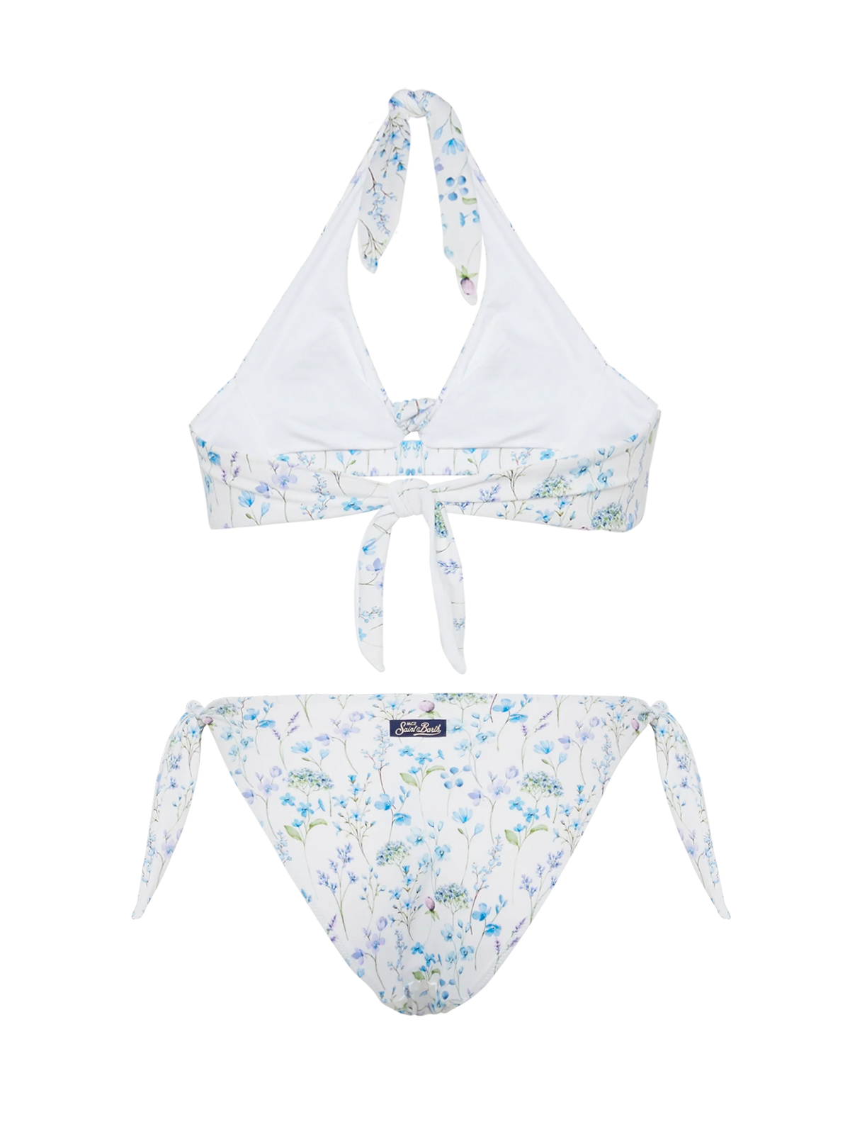 Bikini bralette Leda Yali azzurro e bianco con stampa floreale
