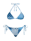 Bikini a triangolo Leah Virgo blu con stampa a patch di fiori