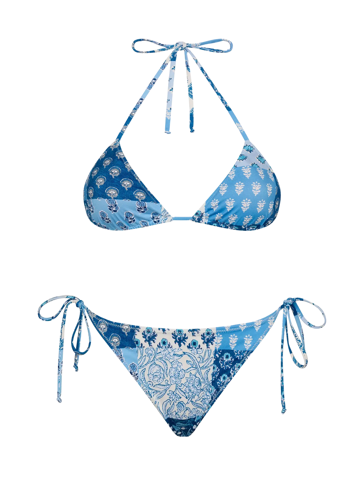 Bikini a triangolo Leah Virgo blu con stampa a patch di fiori