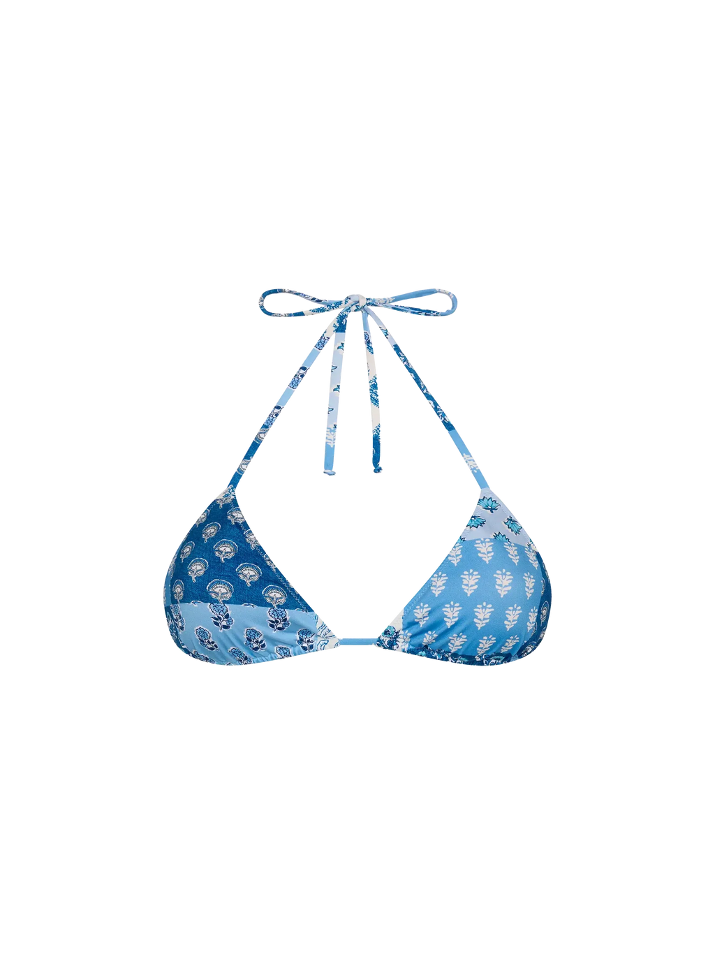 Top bikini a triangolo Leah azzurro con stampa a patch di fiori