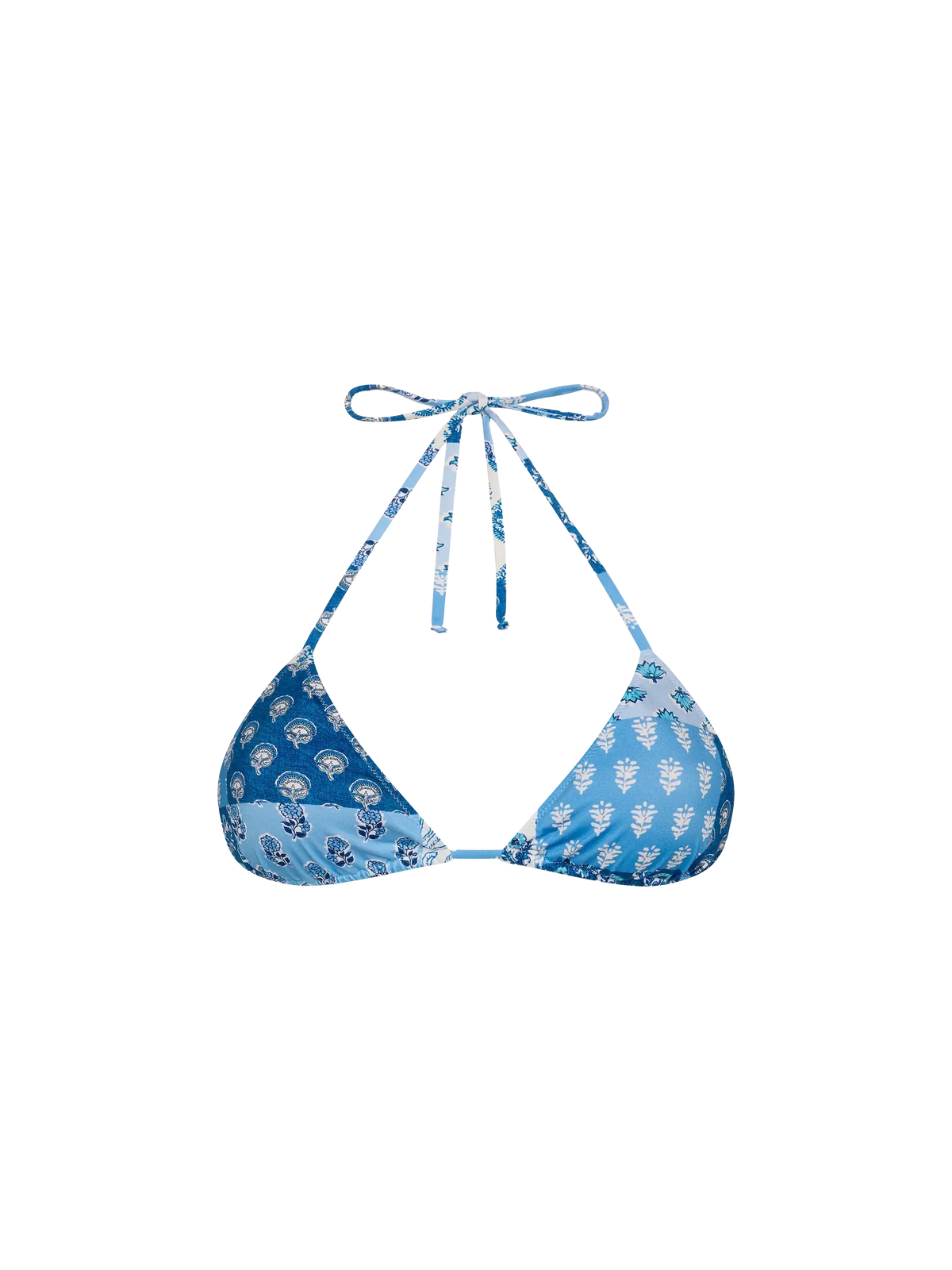 Top bikini a triangolo Leah azzurro con stampa a patch di fiori