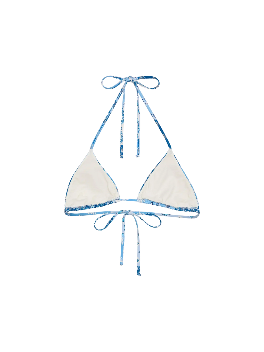 Top bikini a triangolo Leah azzurro con stampa a patch di fiori