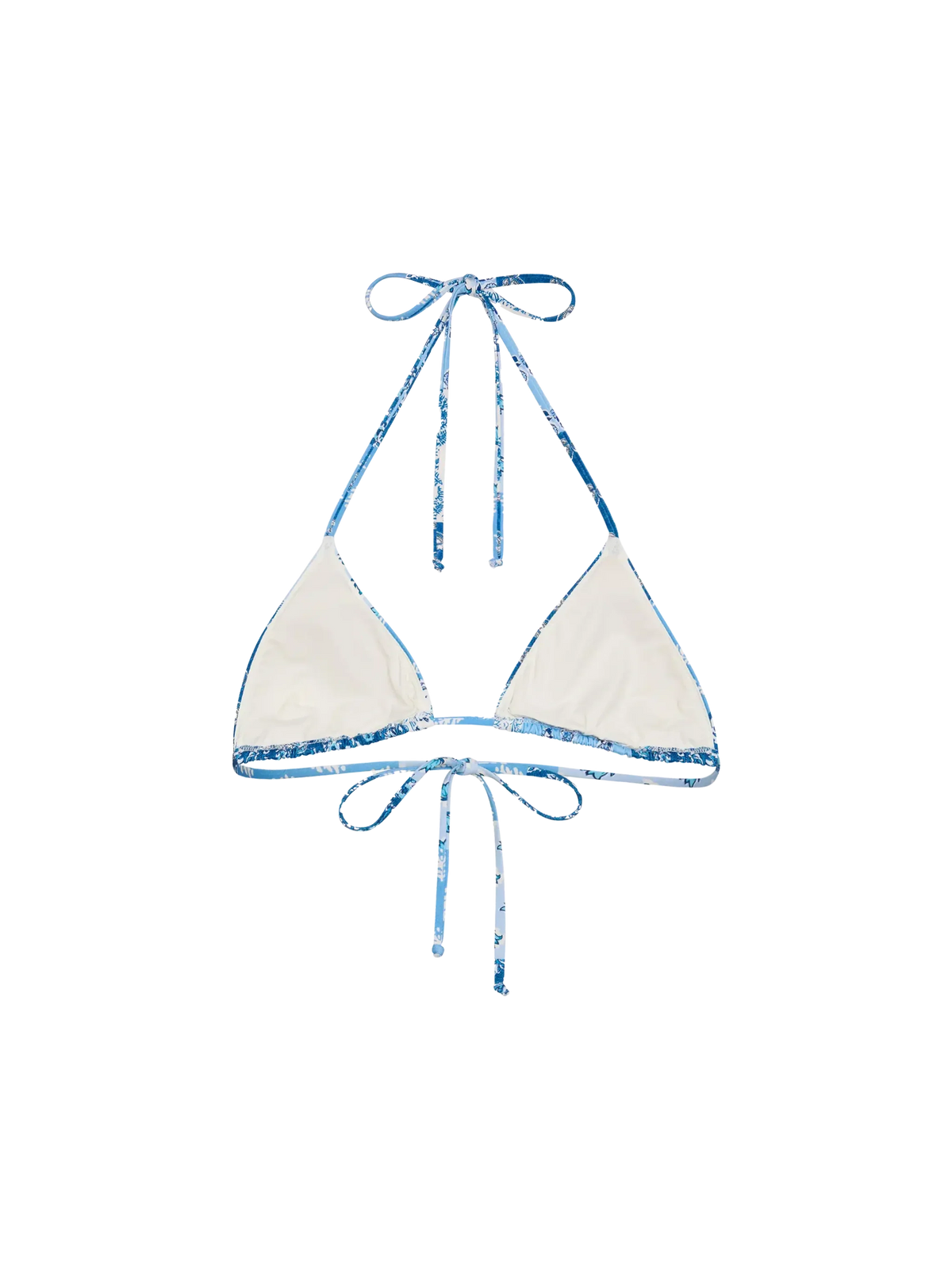 Top bikini a triangolo Leah azzurro con stampa a patch di fiori
