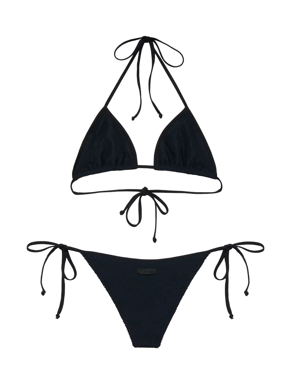 Bikini a triangolo Leah String Marielle String nero in tessuto crinkle