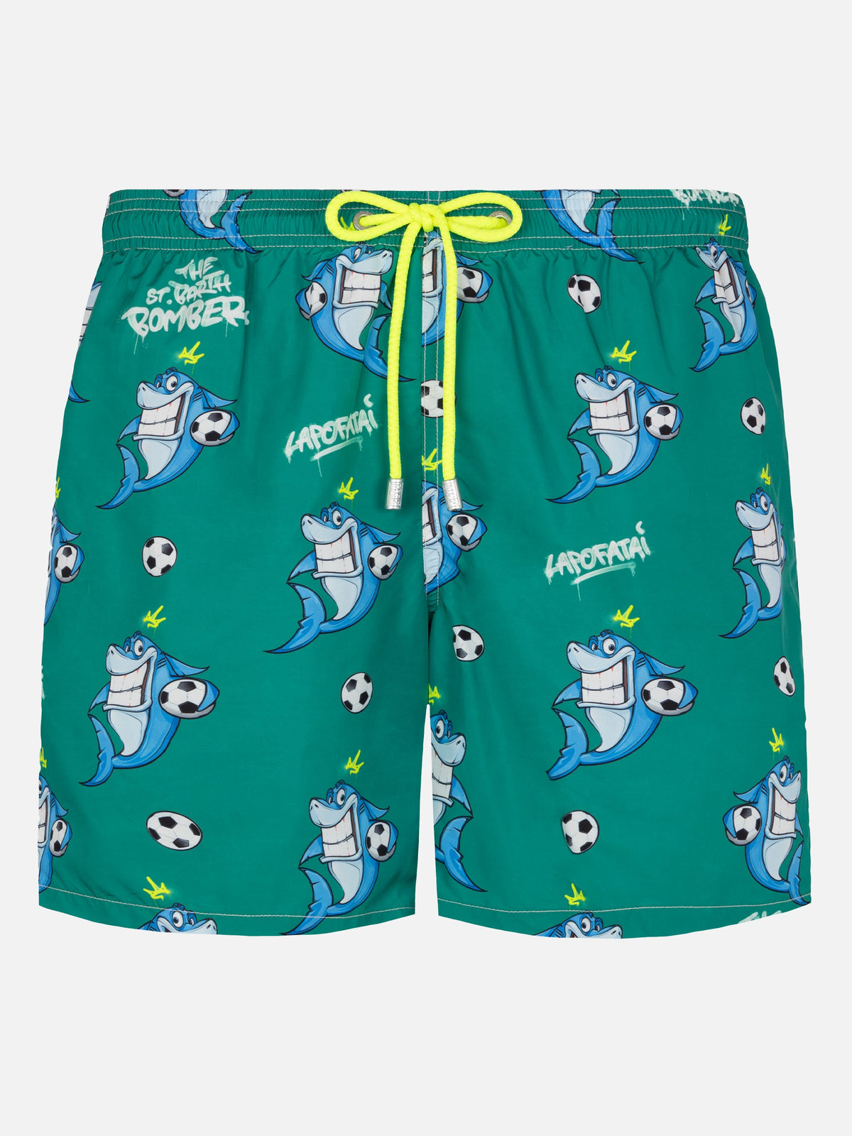 Costume mare Lighting verde scuro con stampa squali bomber | Special Edition