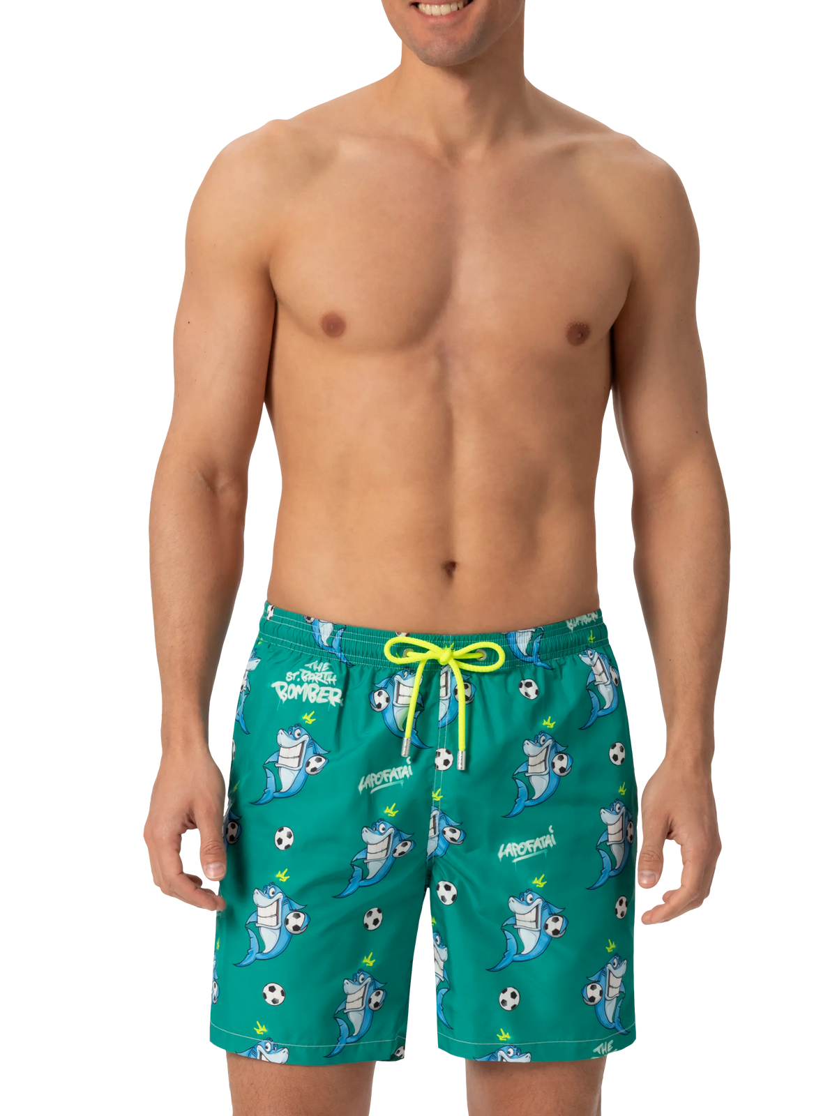 Costume mare Lighting verde scuro con stampa squali bomber | Special Edition