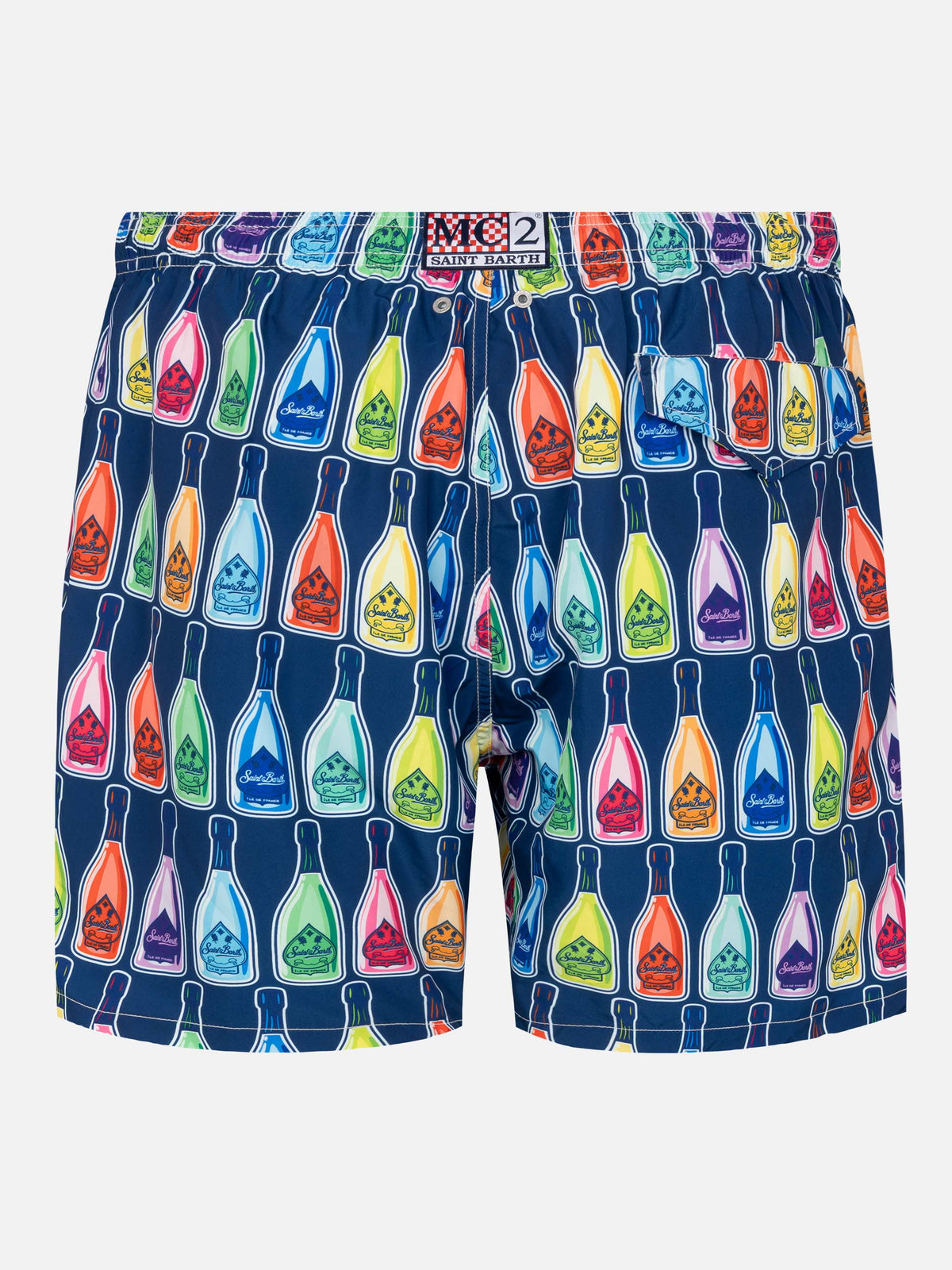 Costume mare Lighting blu navy con stampa bottiglie Bollicine