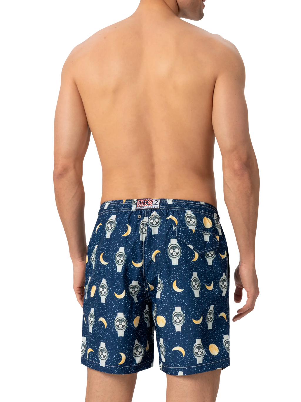 Costume mare Lighting blu navy con stampa orologi e luna