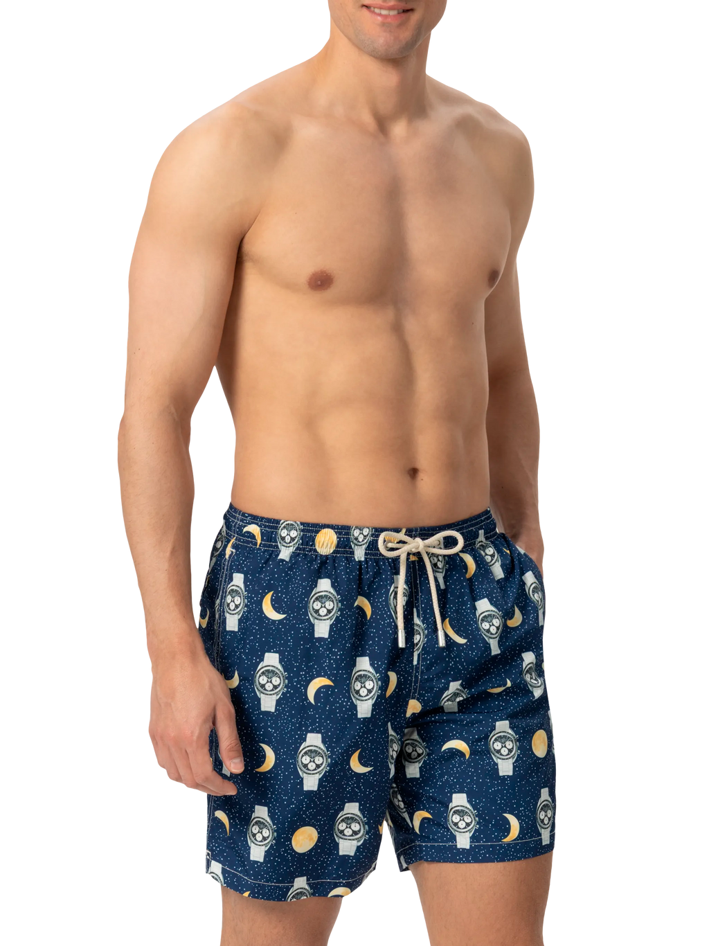 Costume mare Lighting blu navy con stampa orologi e luna