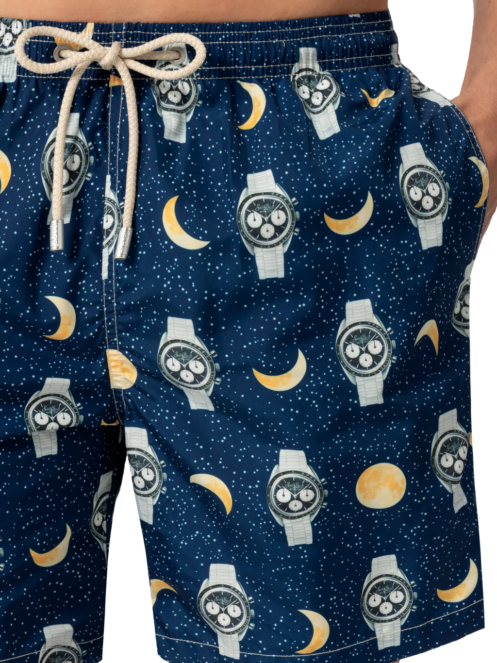 Costume mare Lighting blu navy con stampa orologi e luna