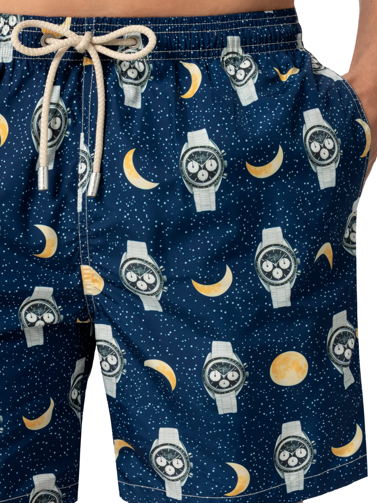 Costume mare Lighting blu navy con stampa orologi e luna