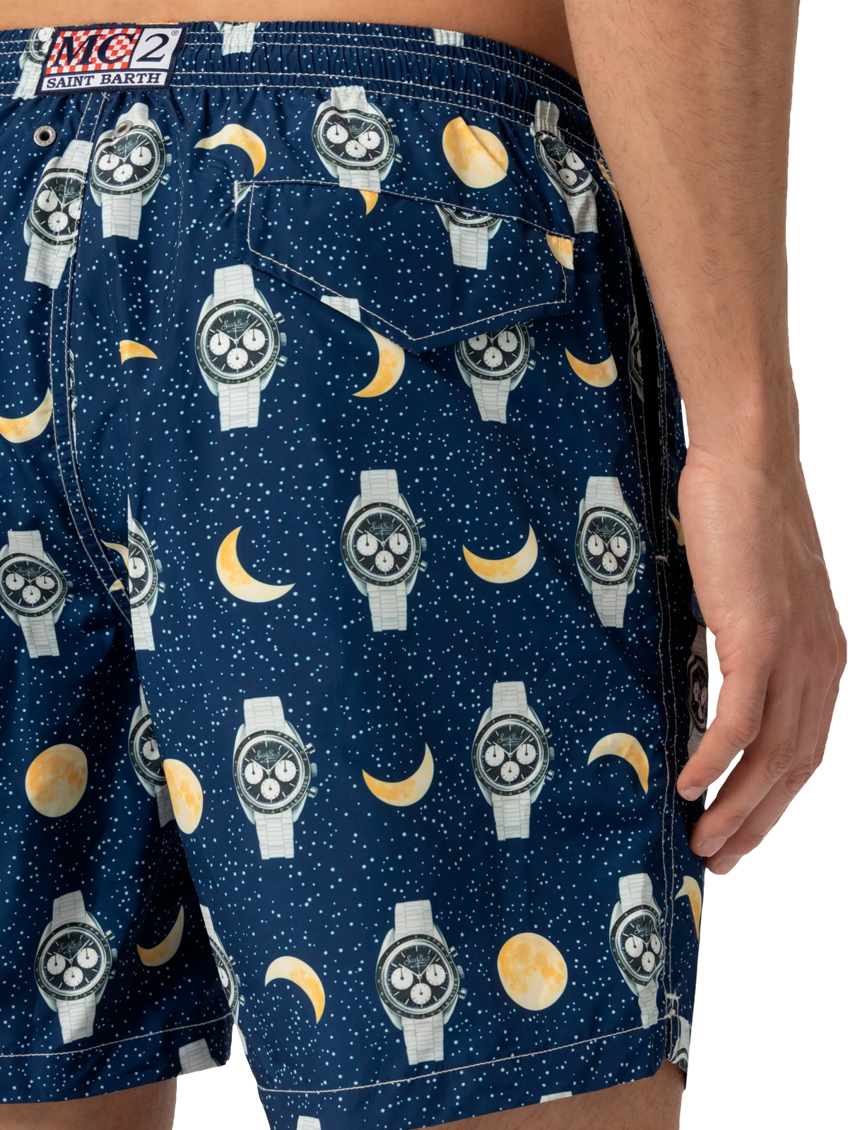 Costume mare Lighting blu navy con stampa orologi e luna
