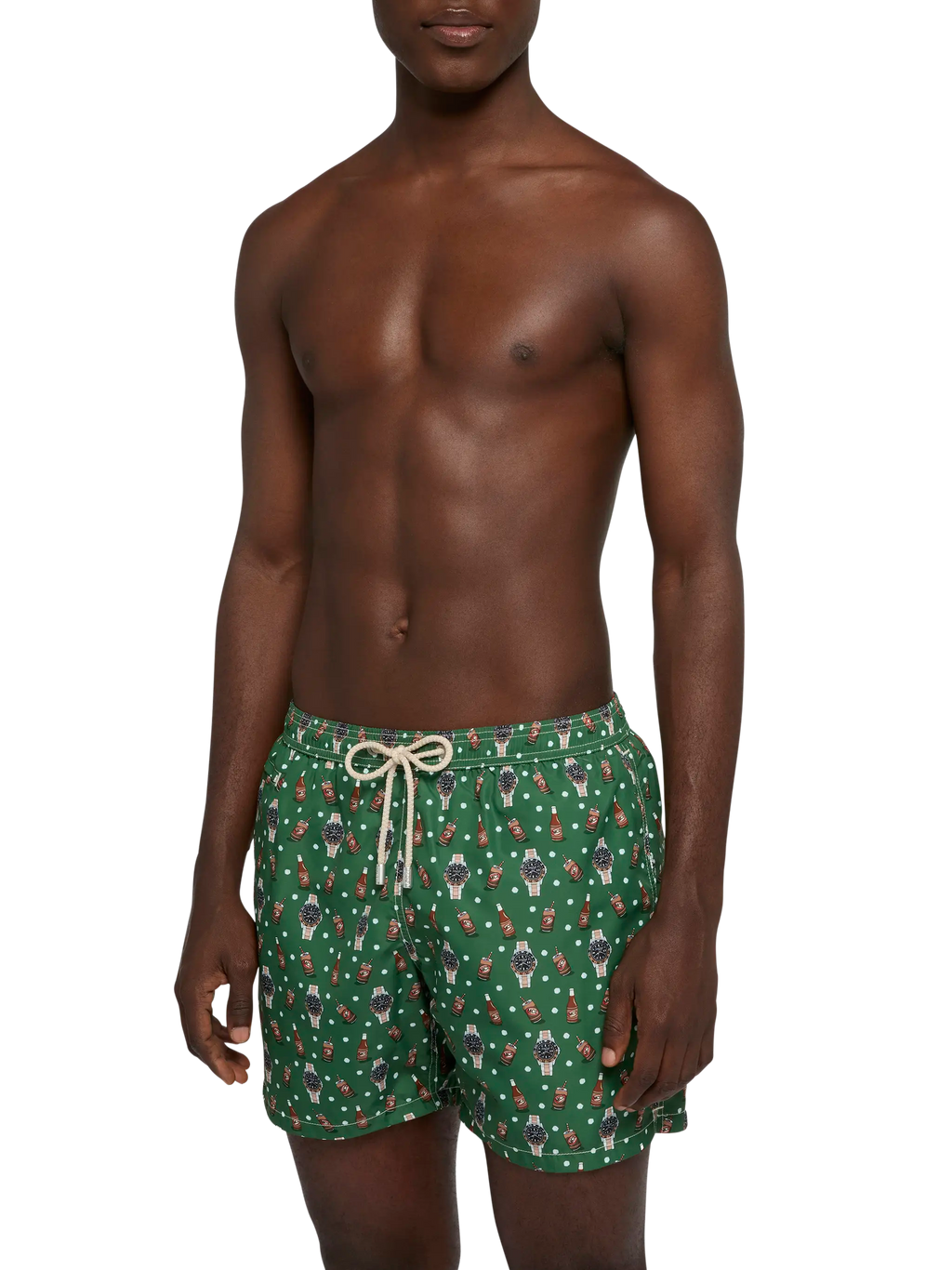 Costume mare Lighting Micro Fantasy verde militare con stampa orologi e birra