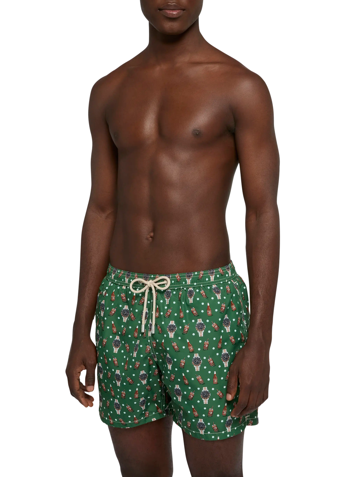 Costume mare Lighting Micro Fantasy verde militare con stampa orologi e birra