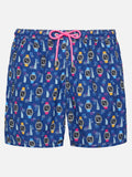 Costume mare Lighting Micro Fantasy blu navy con stampa orologi e auto