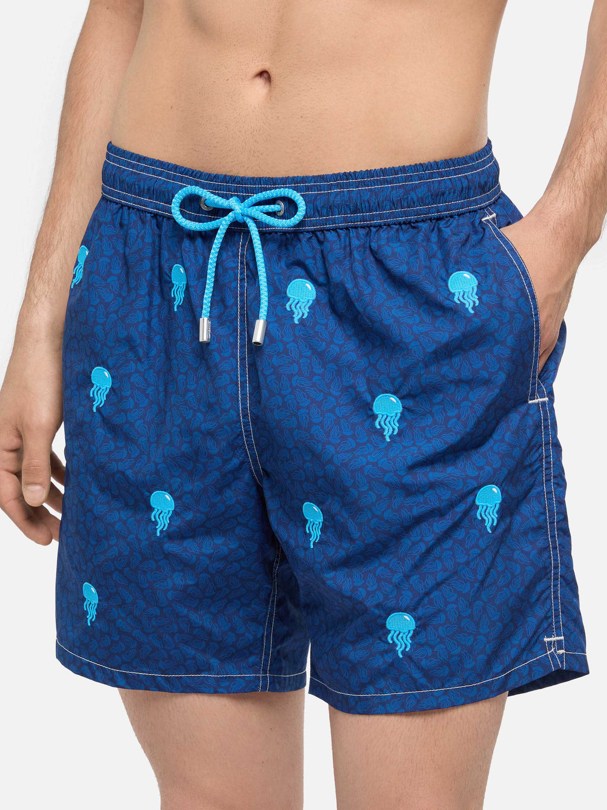 Costume mare Lighting Embroidery blu navy con ricamo meduse
