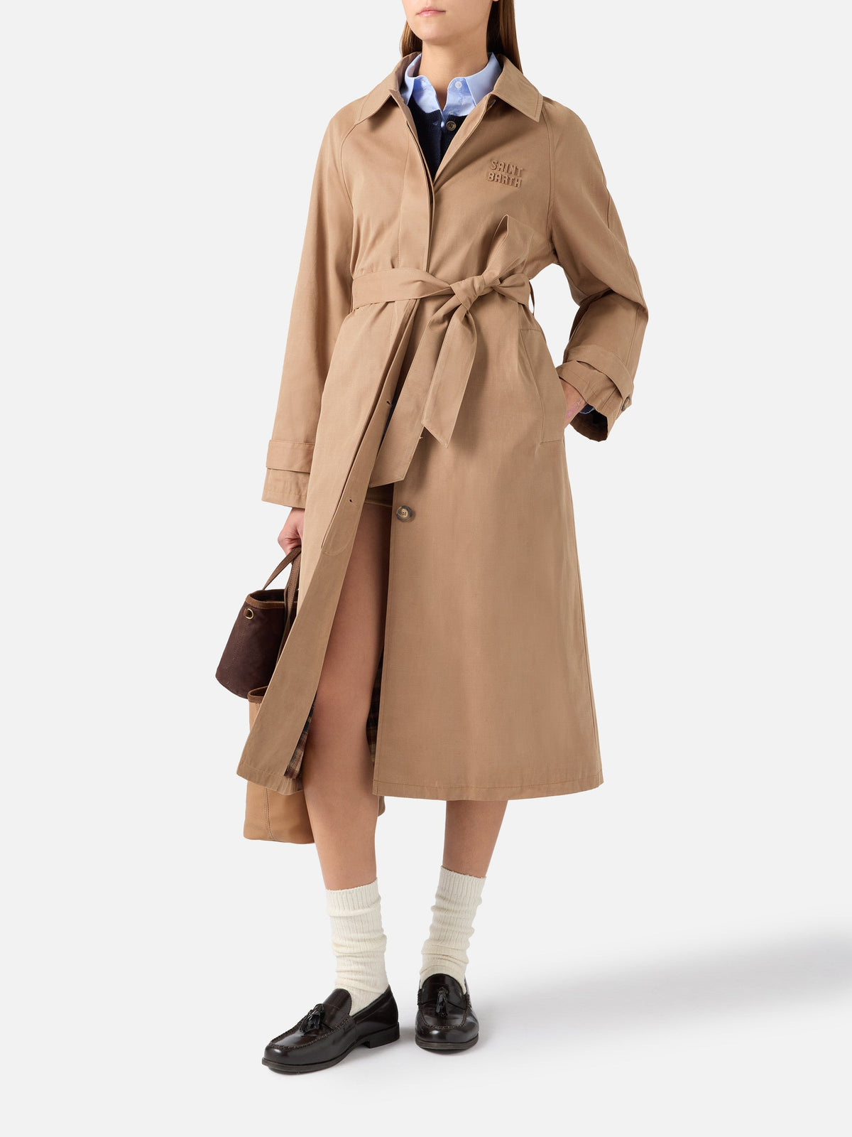 Cappotto Lior beige cerato in misto cotone con fodera tartan product image 1