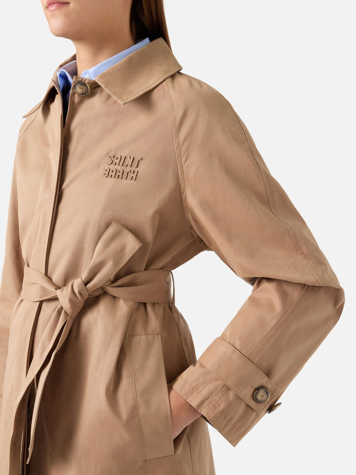 Cappotto Lior beige cerato in misto cotone con fodera tartan product image 3