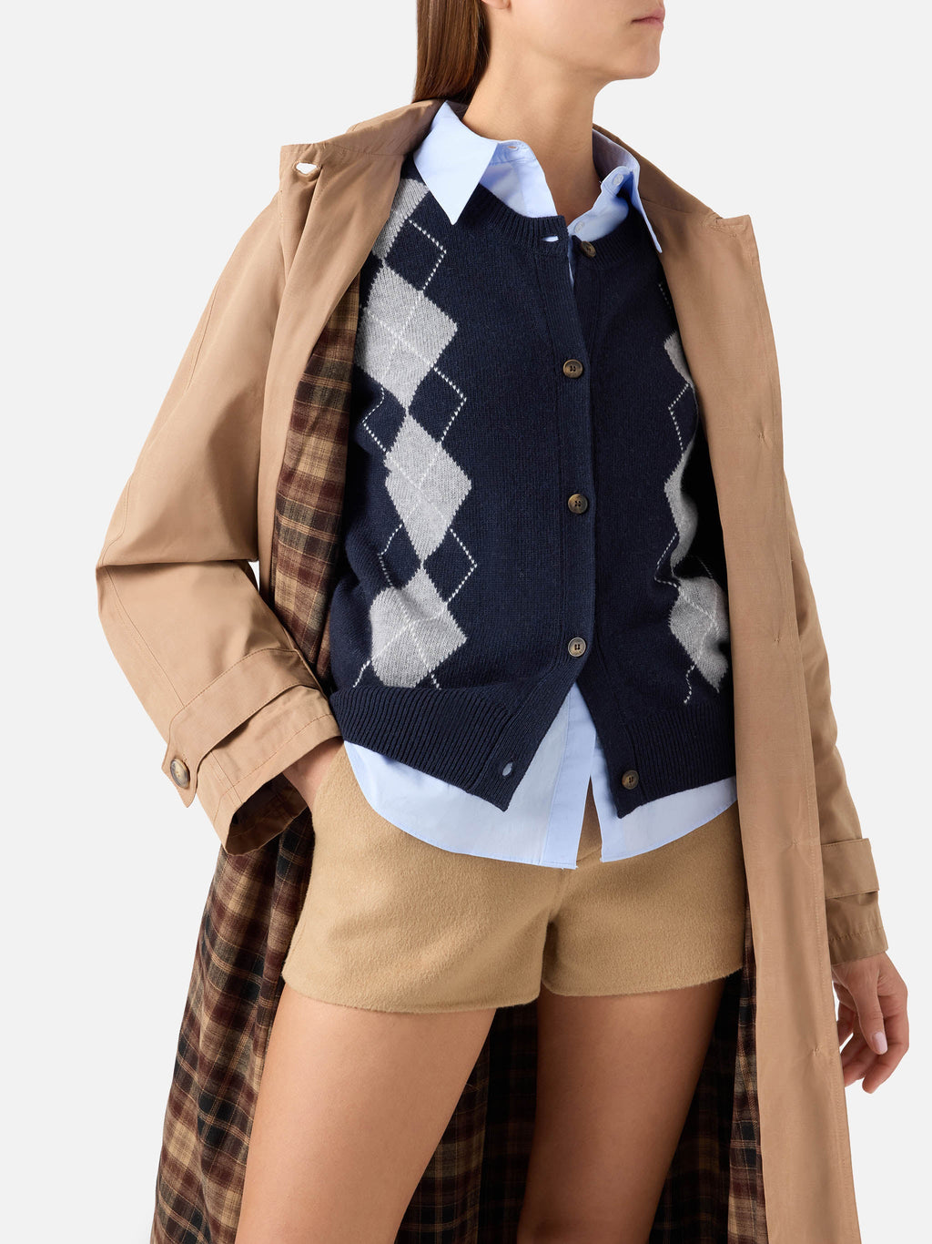 Cappotto Lior beige cerato in misto cotone con fodera tartan product image 5