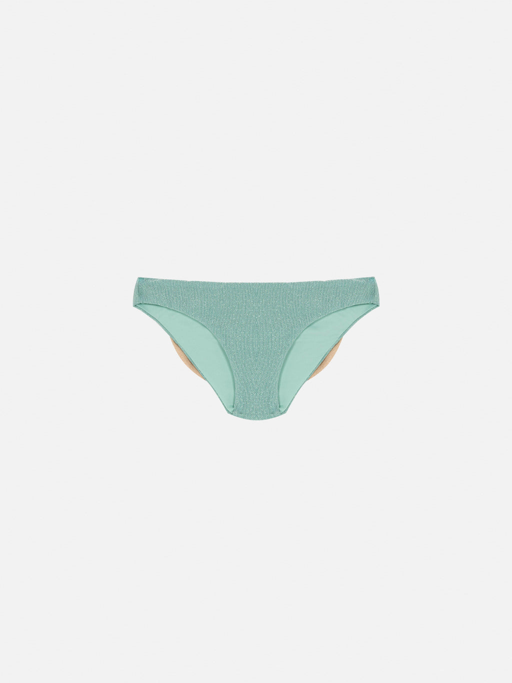 Slip mare Madame verde acqua in lurex con fiocco oro