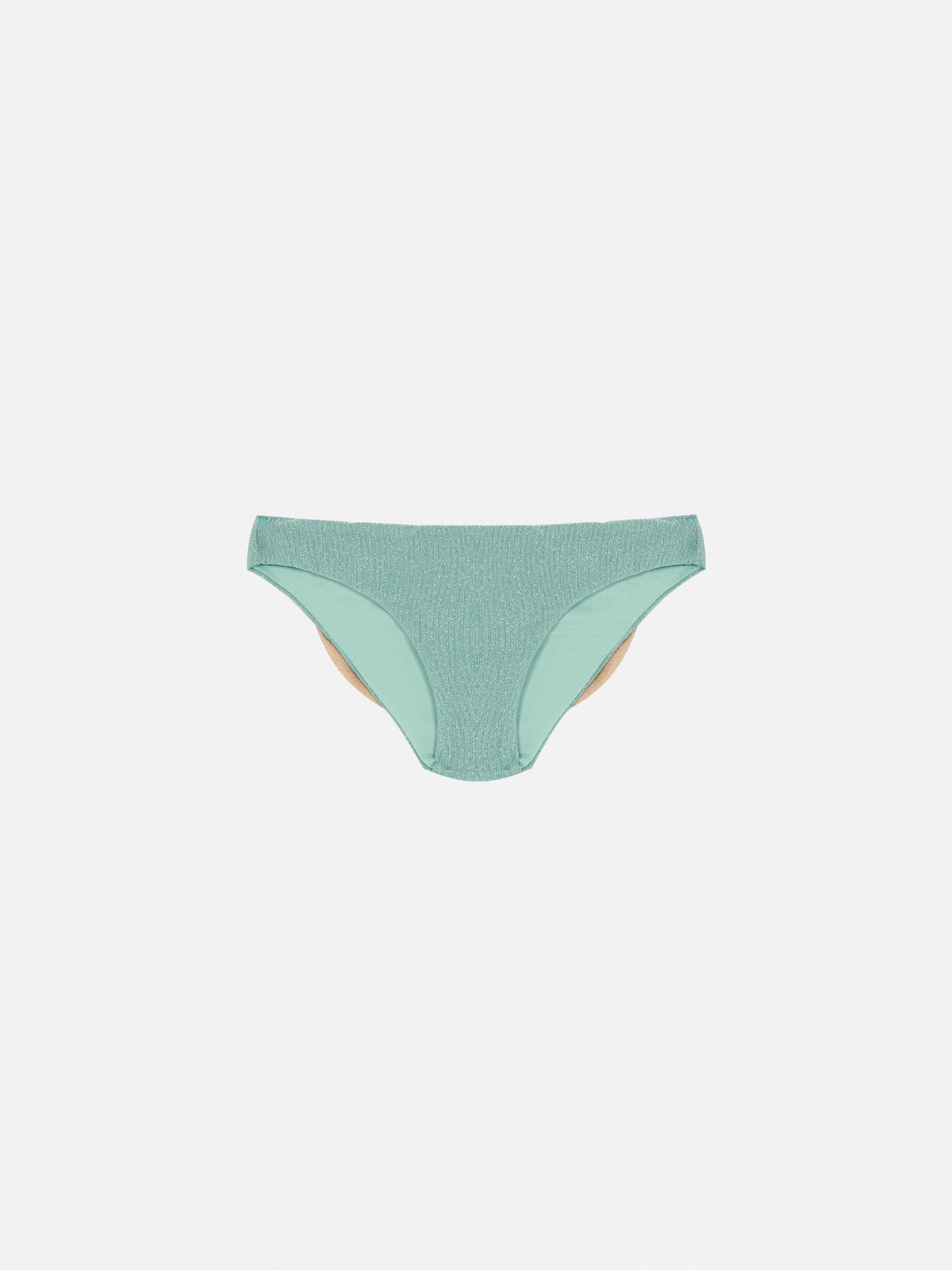 Slip mare Madame verde acqua in lurex con fiocco oro