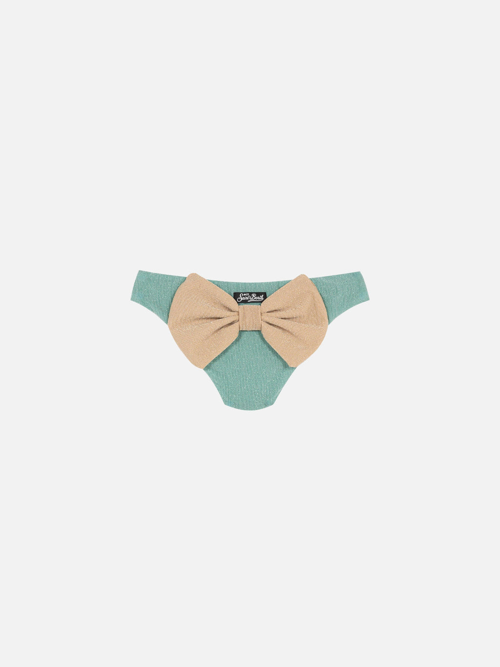 Slip mare Madame verde acqua in lurex con fiocco oro