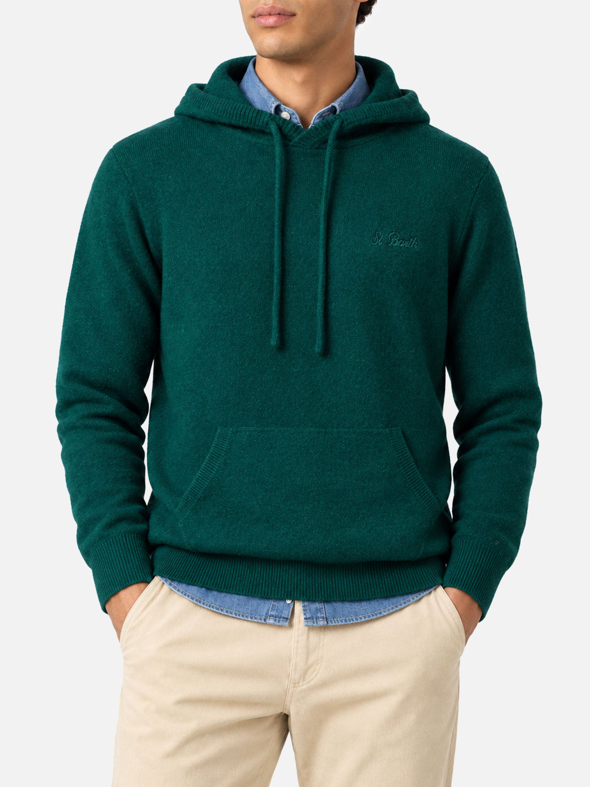 Maglione girocollo Mahony verde scuro in lana d’agnello con product image 2