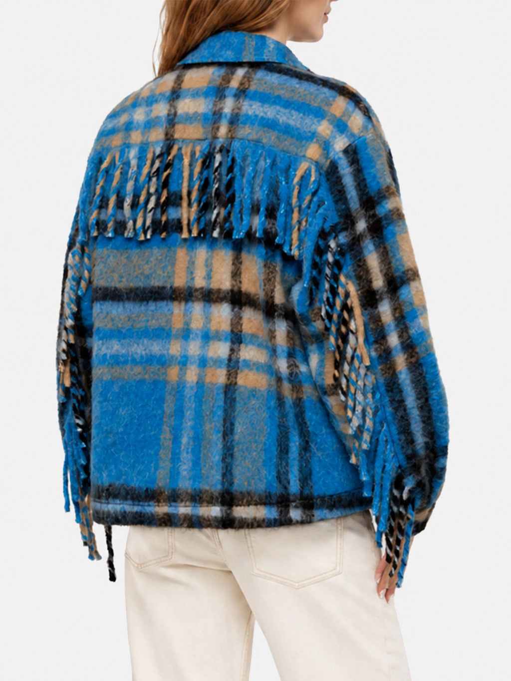 Sovracamicia Marceline Fringe con motivo tartan e frange sulle maniche