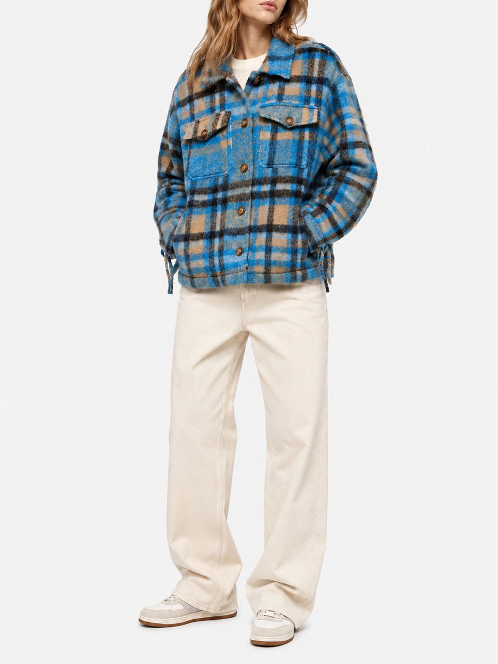 Sovracamicia Marceline Fringe con motivo tartan e frange sulle maniche