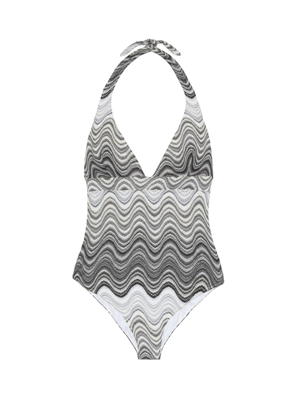 Costume intero Marylin nero in raschel con motivo onde marine