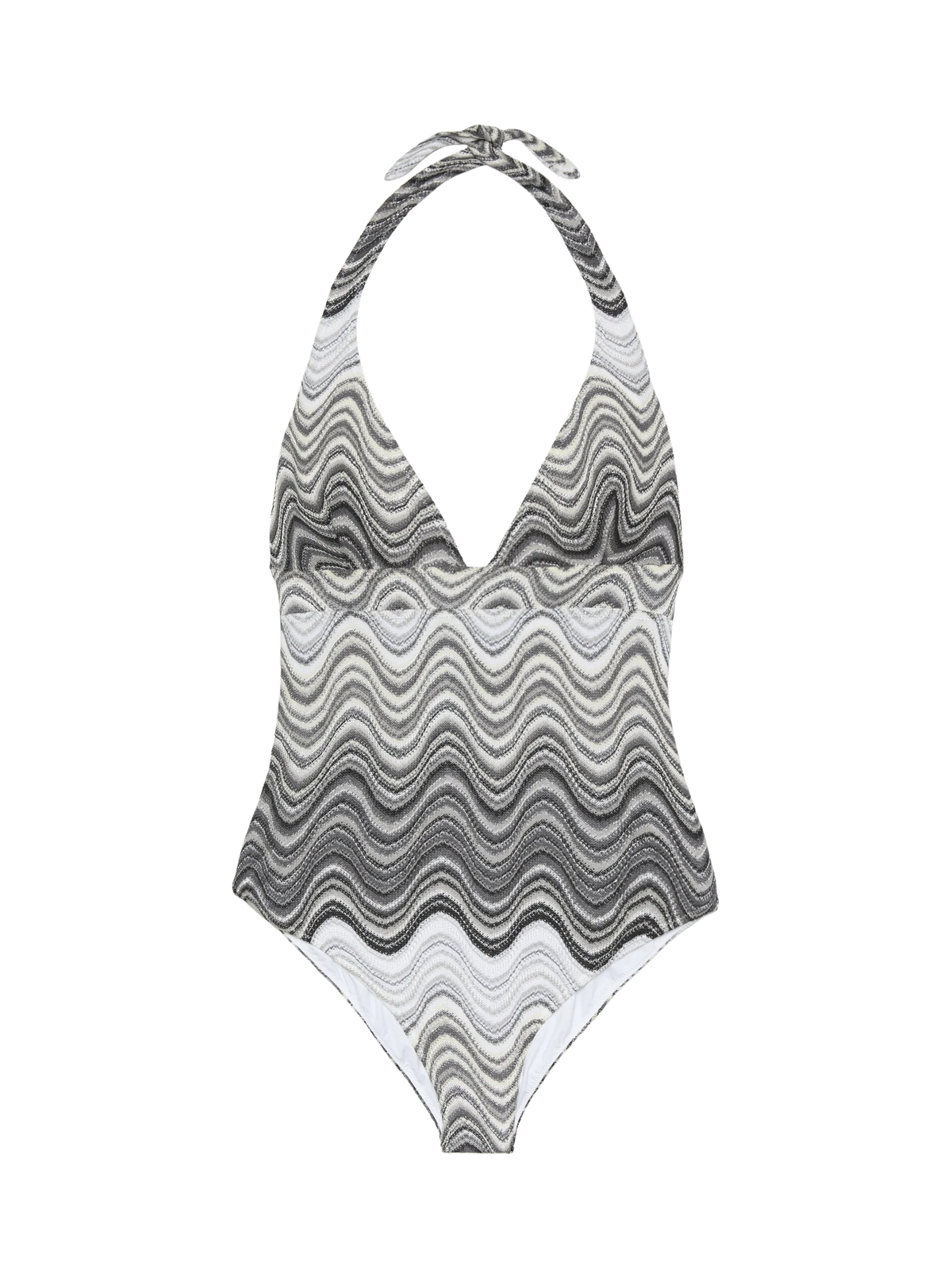 Costume intero Marylin nero in raschel con motivo onde marine