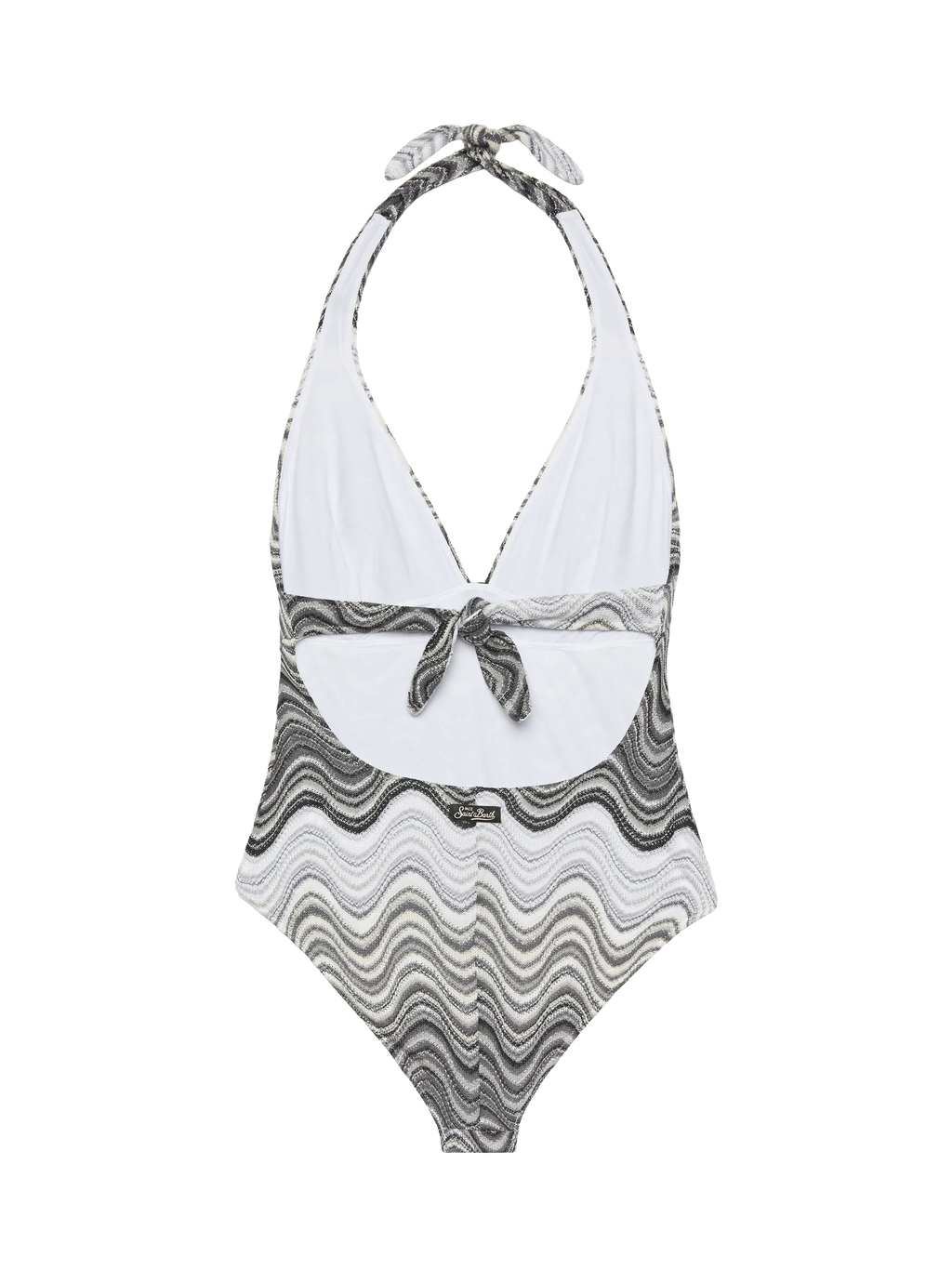 Costume intero Marylin nero in raschel con motivo onde marine