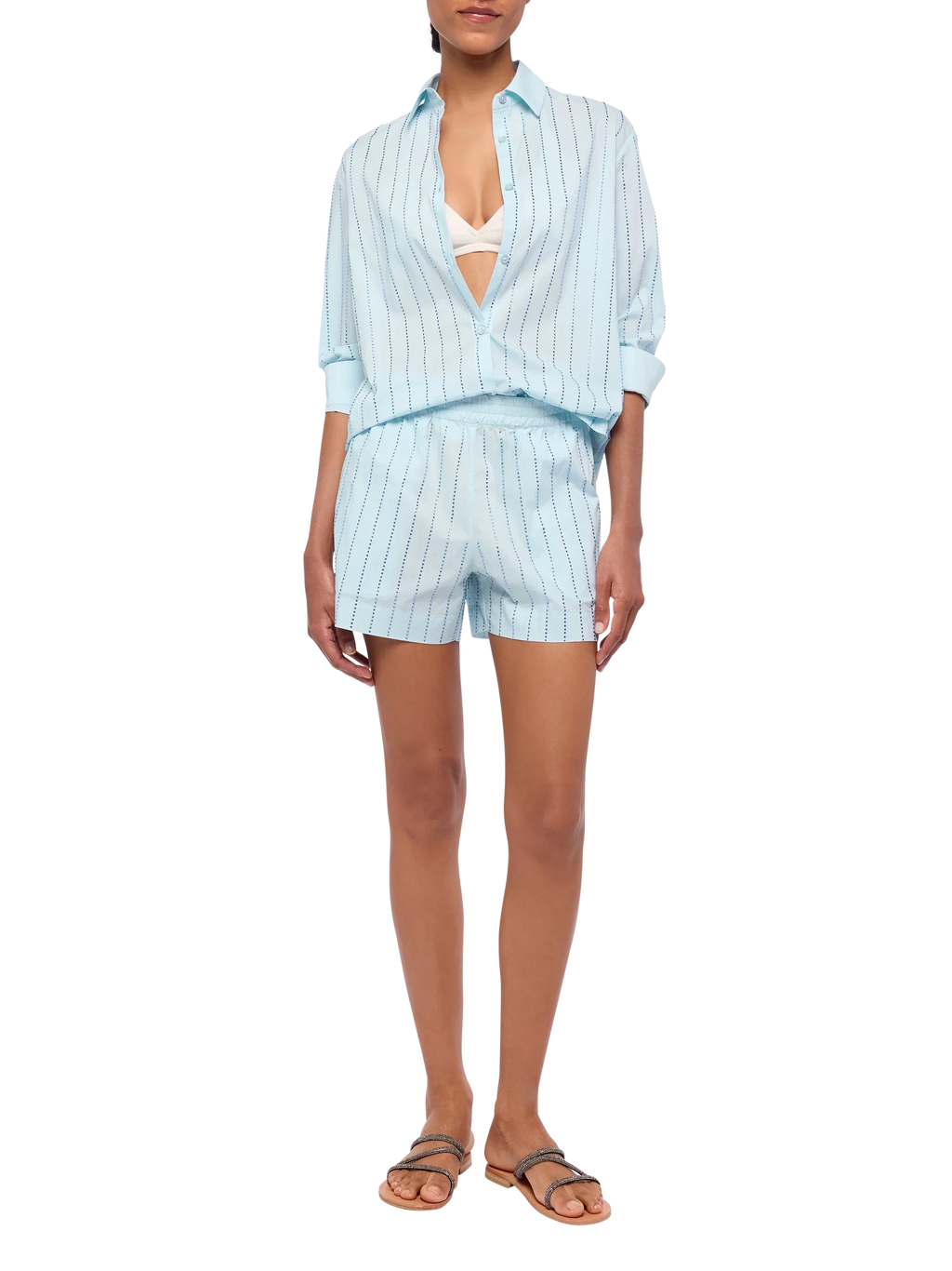 Camicia Meredith azzurra a righe in popeline con strass product image 4