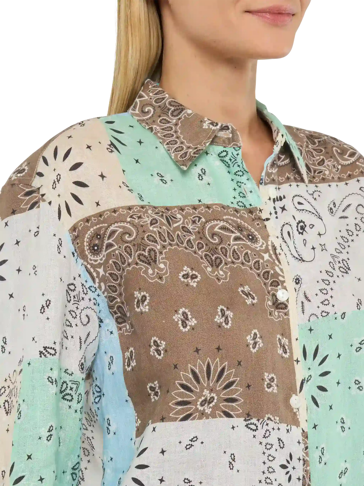 Camicia Meredith beige in lino con stampa patch bandana product image 3