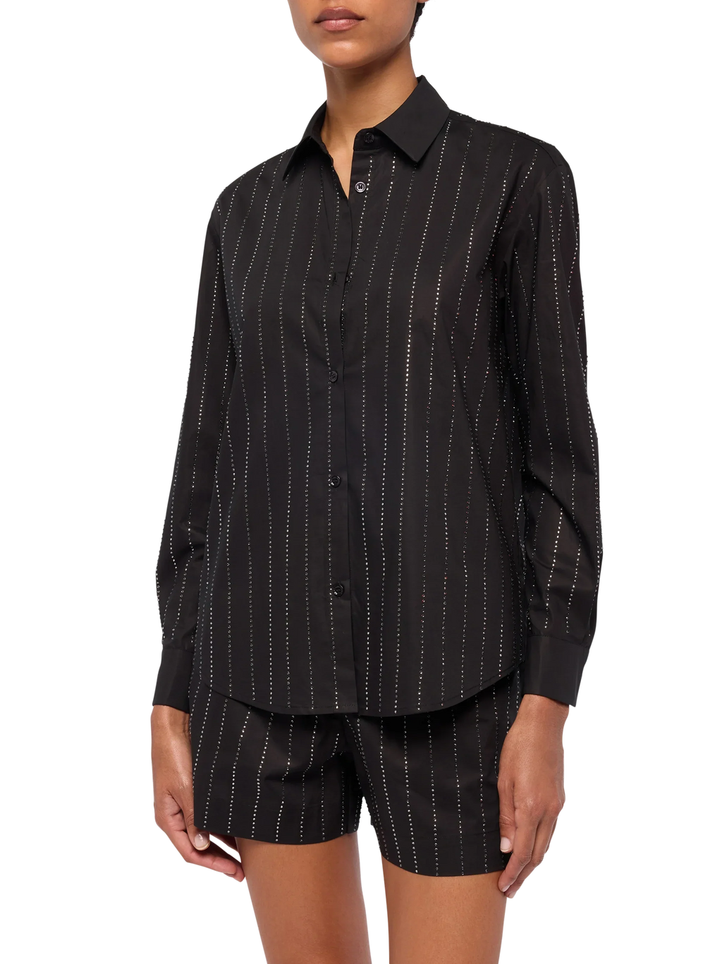 Camicia Meredith nera in popeline con righe di strass product image 1