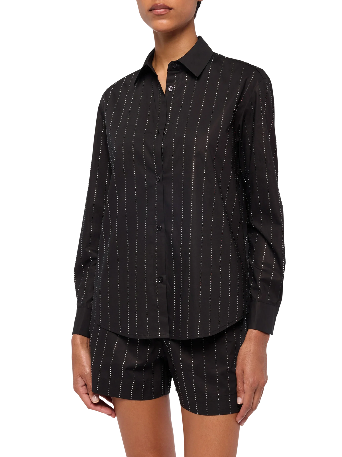 Camicia Meredith nera in popeline con righe di strass product image 1