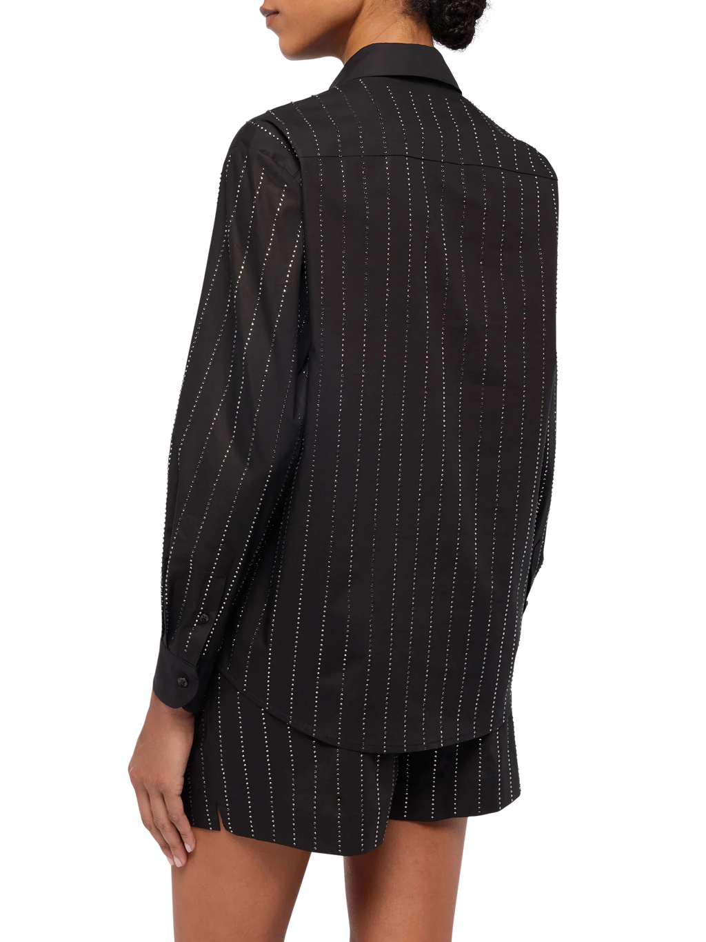 Camicia Meredith nera in popeline con righe di strass product image 3