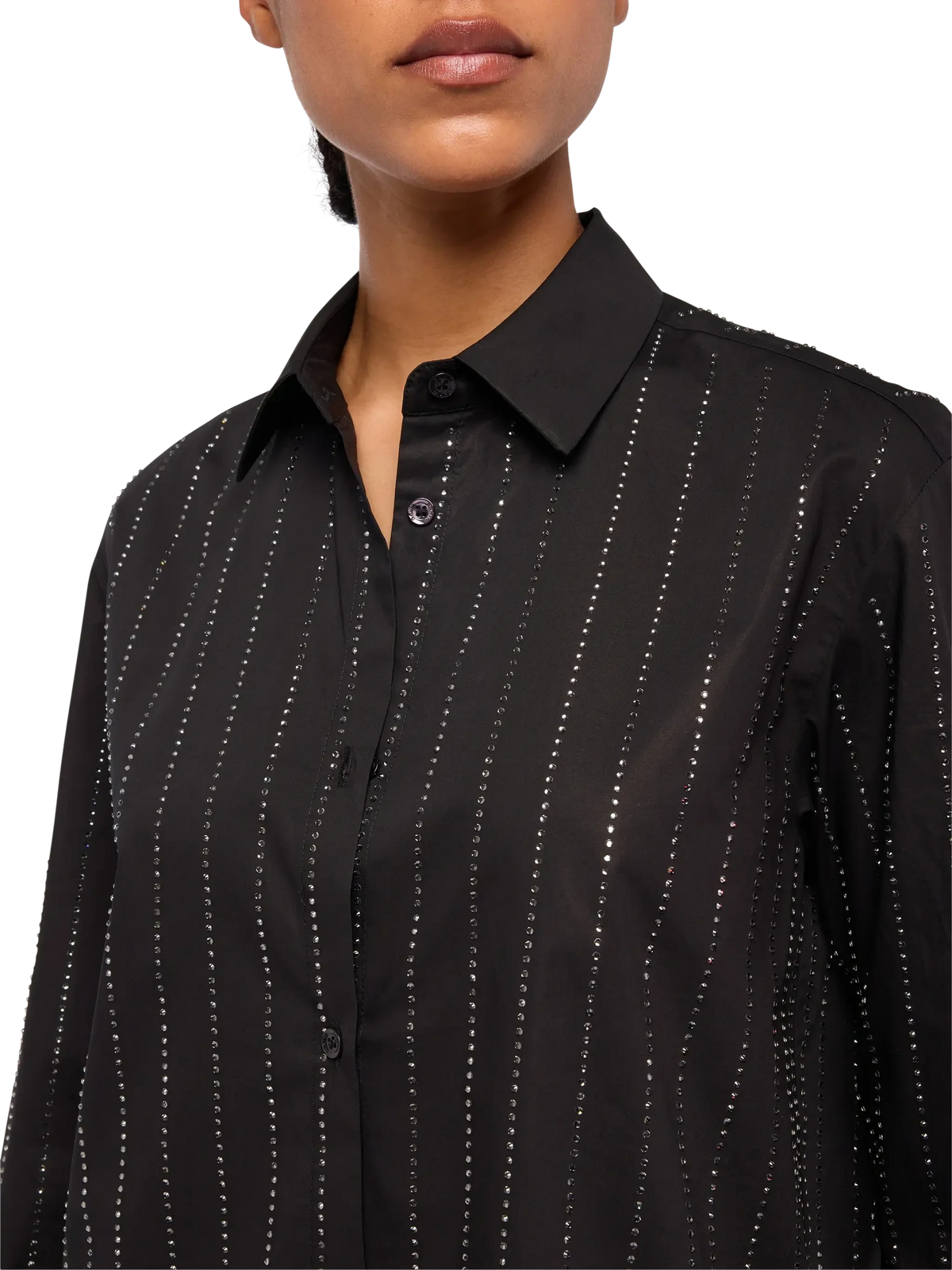Camicia Meredith nera in popeline con righe di strass product image 2