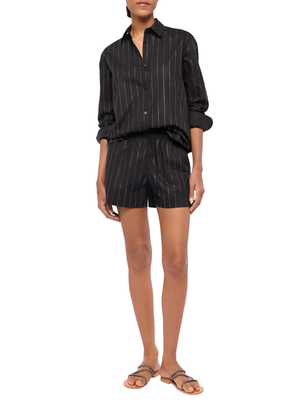 Camicia Meredith nera in popeline con righe di strass product image 4