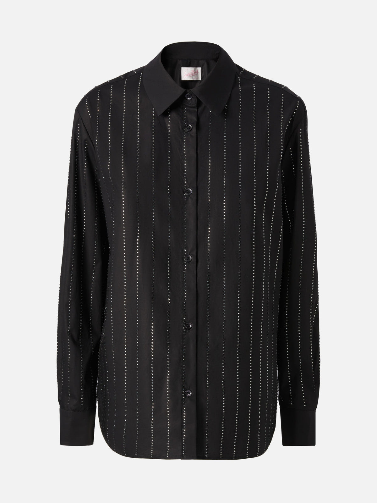 Camicia Meredith nera in popeline con righe di strass product image 5