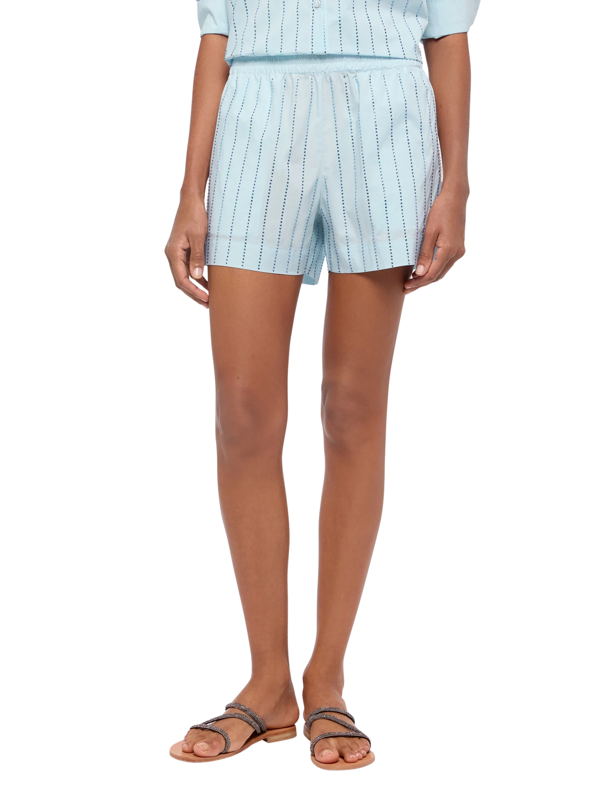 Shorts Meave azzurri in popeline con righe di strass product image 1