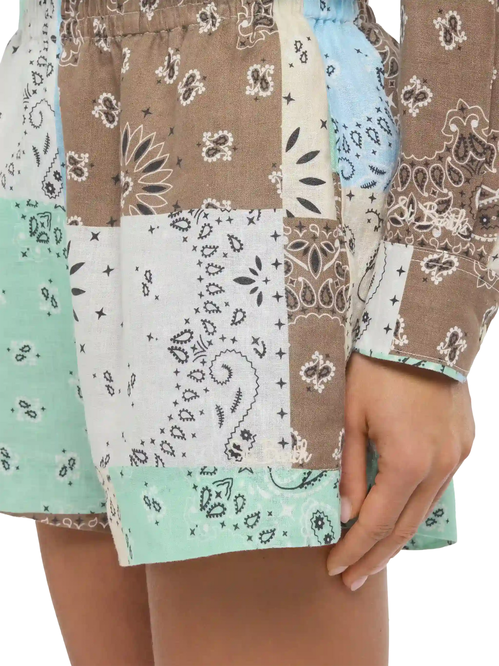 Shorts Meave beige in lino con stampa bandana e patch product image 4