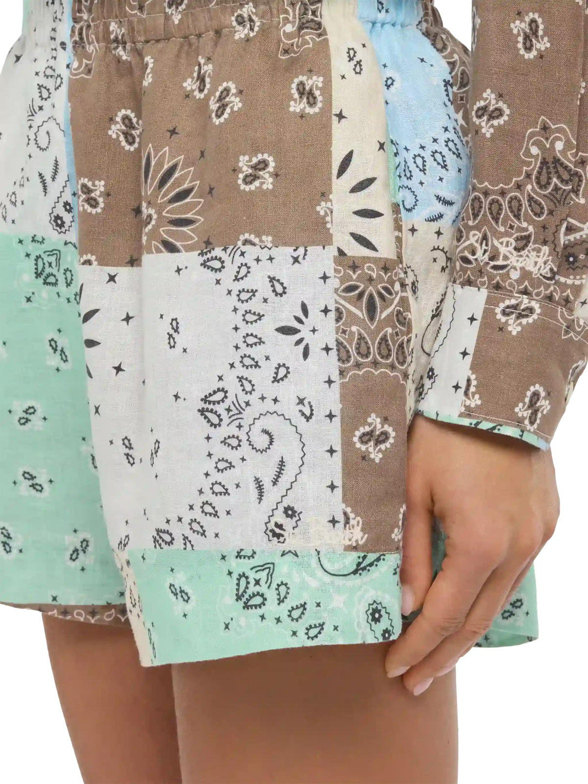 Shorts Meave beige in lino con stampa bandana e patch product image 4