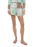Shorts Meave beige in lino con stampa bandana e patch product image 1