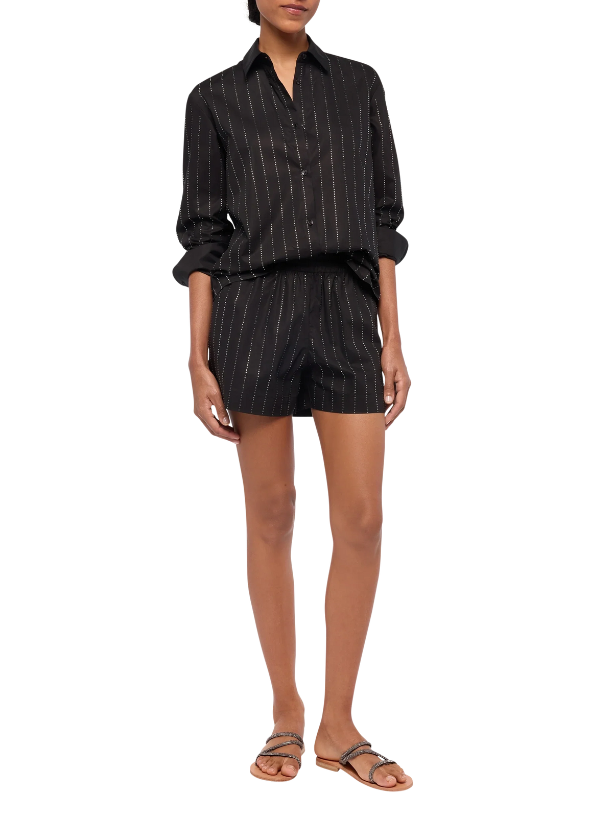 Shorts Meave neri in popeline con righe di strass product image 4
