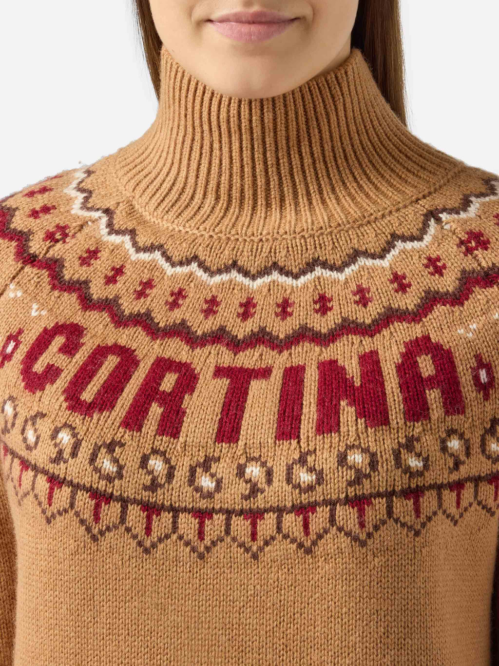 Maglia dolcevita Meghan Nordic cammello con jacquard Cortina